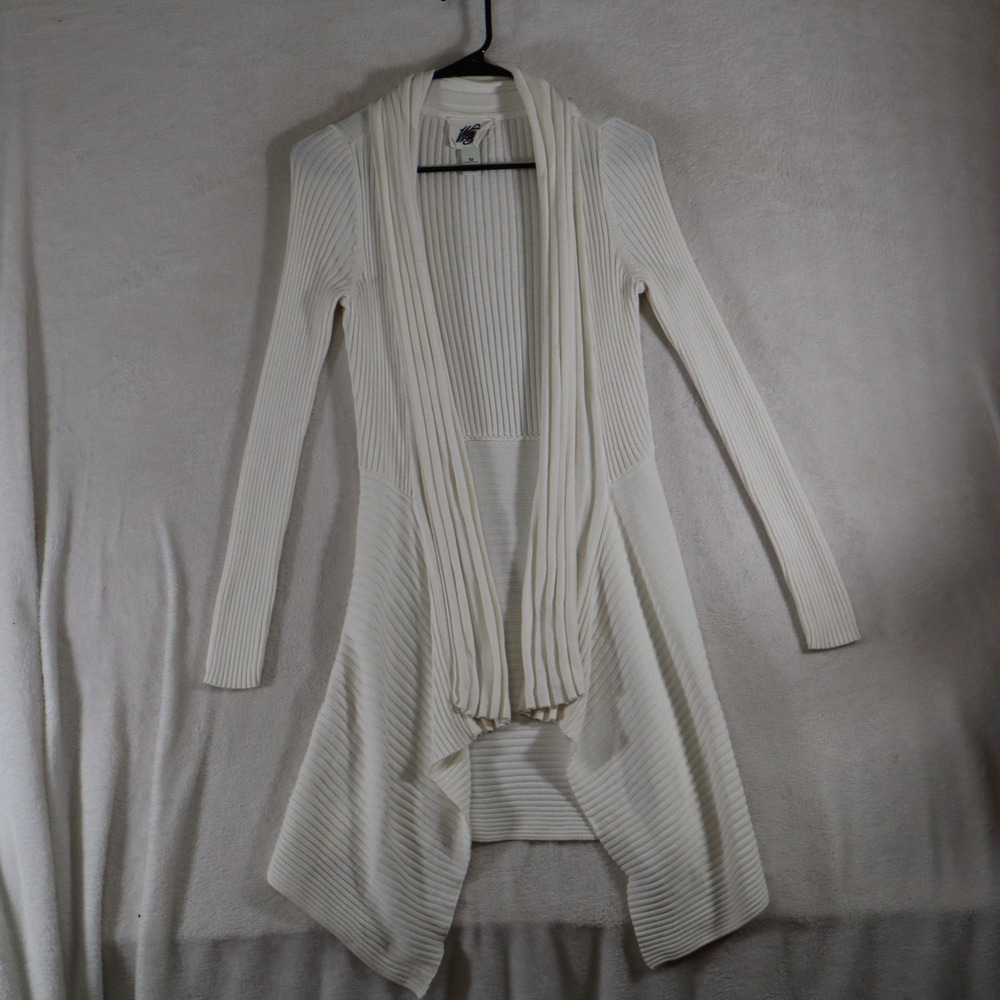 White House Black Market Waterfall Cardigan Womens XS Ivory Ribbed Open Front